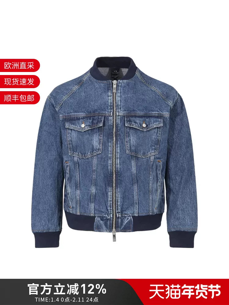 AX Armani New Men's Baseball Collar Bomber Jacket Denim Jacket 3DZBG1 Z1Y4Z