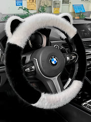 Luxury ear steering wheel cover, winter warmth and cold protection, popular online goddess car steering wheel cover, universal type.