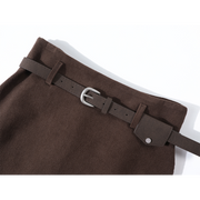 Chola Lisa Retro Corduroy Midi Ətək Qadınlar üçün 2026-cı ilin yaz və payız yeni stili yüksək belli, çoxfunksiyalı, kalçaya bərkidilmiş qəhvəyi A-xəttli mini ətək