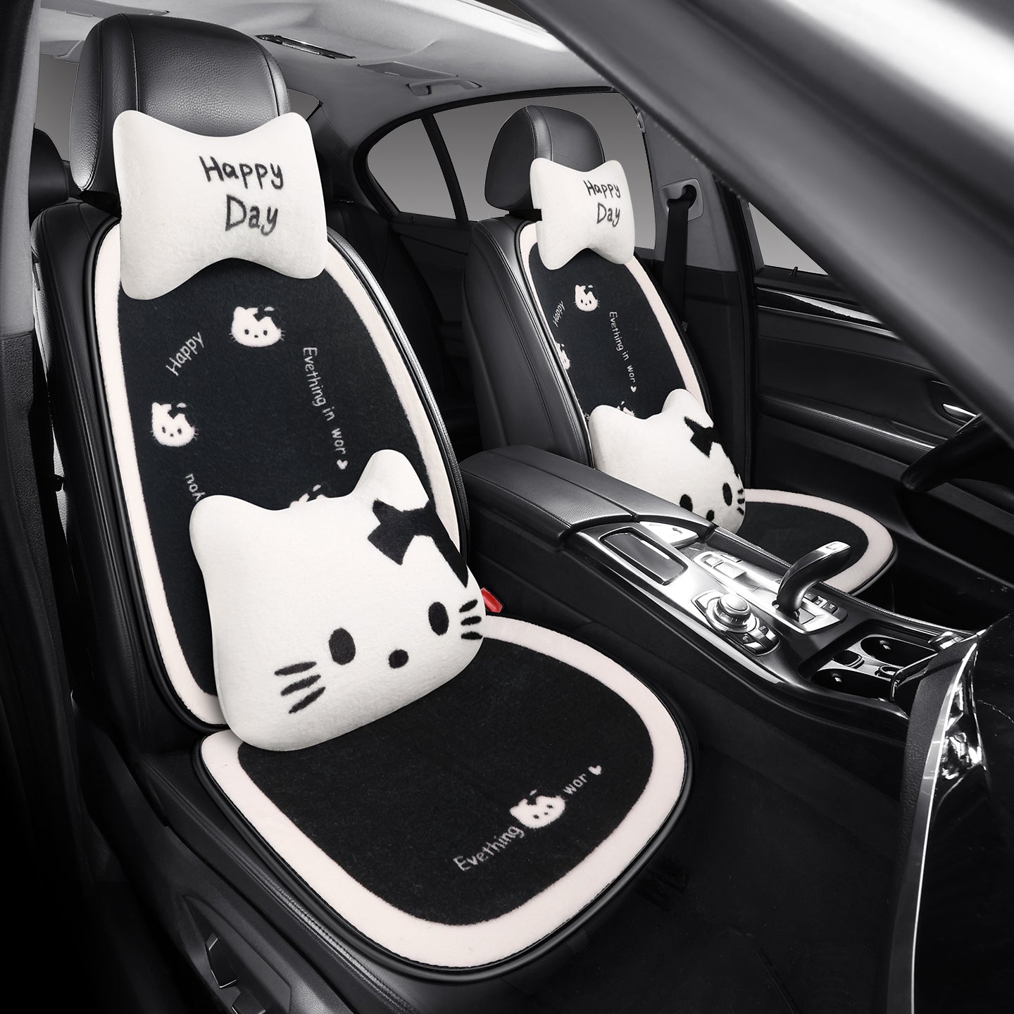 Cartoon cat little cat design winter car seat cushion, short, soft, warm and thick, cute for girls, semi-covered seat cushion.