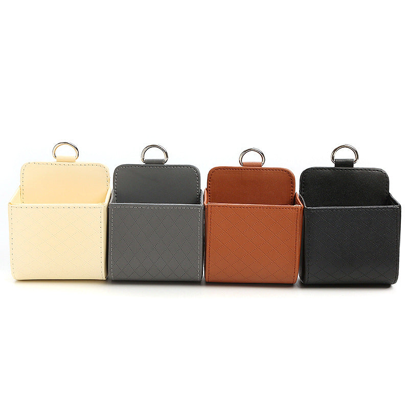 Car storage box, car air vents, leather multi-function pocket for mobile phones, cigarettes, coins, cards and drinks.