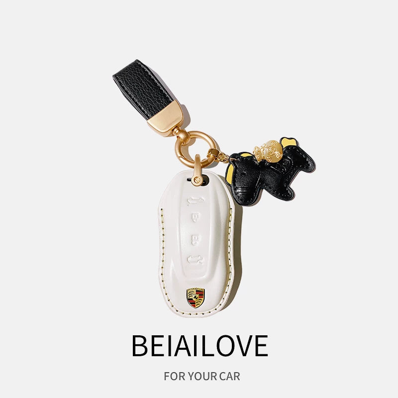 2025 Porsche Macan elektrikli avtomobil açar üzüyü/çantası üçün orijinal dəri açar üzüyü.