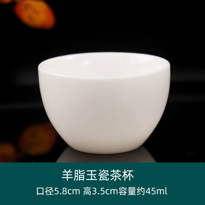 Suet-yağlı jade çini çay fincanı, əl istehsalı çay kasası, usta tək stəkan, 6-paket, Dehua Kung Fu çay fincanı, çay mərasimi aksesuarları