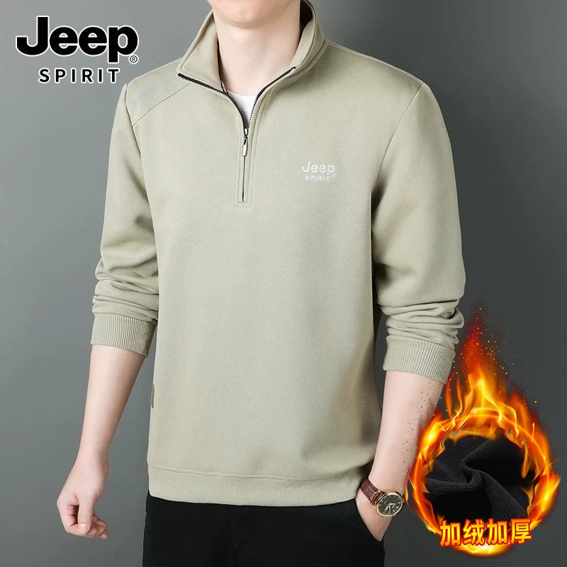 JEEP 2025 Payız Kişi Sviteri, Boş Forma, Dayaqlı Yaxalıq, Uzun Qol, Əsas Qat, Yarım Fermuarlı Top