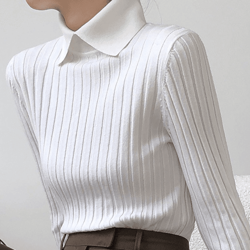 Yaz, Payız və Qış Uzunqollu Trikotaj Polo Köynək, Peter Pan Yaxalıqlı Sviter, Çoxfunksiyalı, İncə Formalı, Qəşəng Qara Top