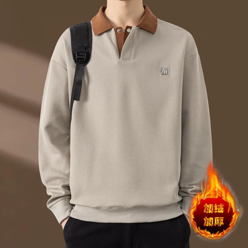 Qiao Dimengla Yüksək keyfiyyətli payız/qış kişi sviteri, yun astarlı, qalınlaşdırılmış, ağır, yaxalı, uzunqol, gündəlik kişi geyimi, yaz/payız üslubu