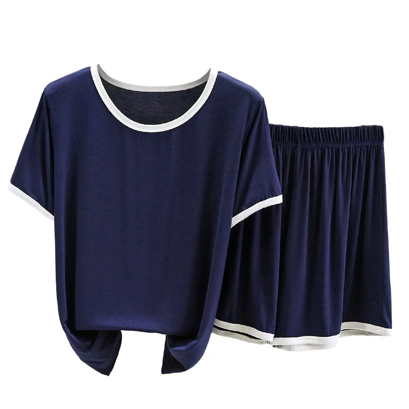 2026 Yay Modal Pijama Dəsti Qadın İncə Ev Boş Qısaqol T-Shirt Böyük Ölçülü Üst Şort İki Parçalı Dəst