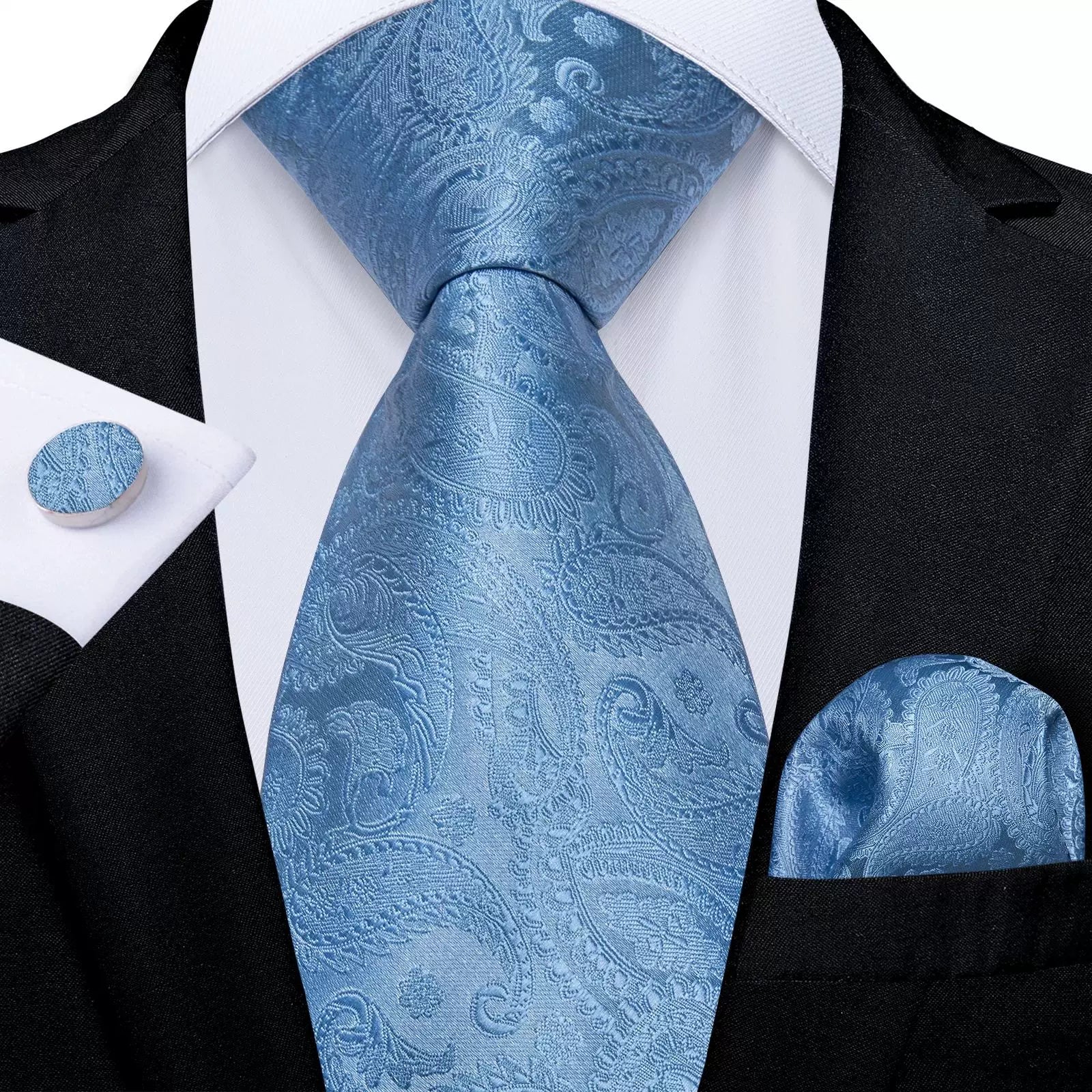 Luxury Blue Damafon Dotted Silk Ties for Men Solid Wedding Entrance