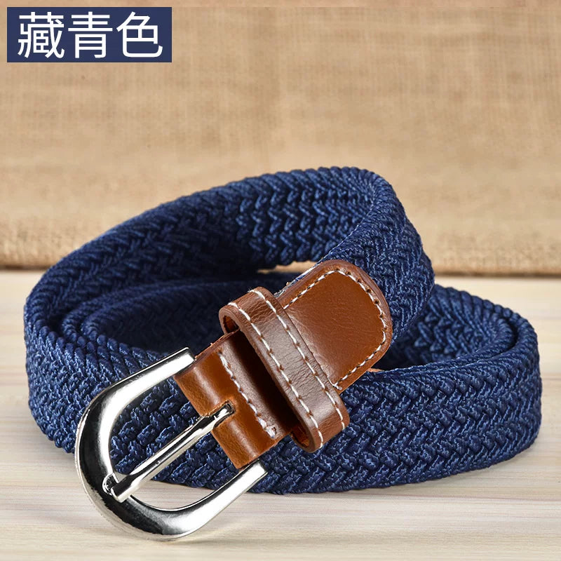 Kətan kəmər, qadın üçün deşiksiz toxunmuş elastik kəmər, Koreya üslubunda, dekorativ, uniseks nazik kəmər, tələbə gündəlik parça kəmər