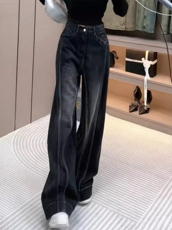 Qadınlar üçün Niş Qara Düz Ayaqlı Cins Şalvar, Yaz 2026 Yeni Model, Böyük Ölçü, Yüksək Bel, Boş Forma, Arıqladıcı Geniş Ayaqlı Şalvar