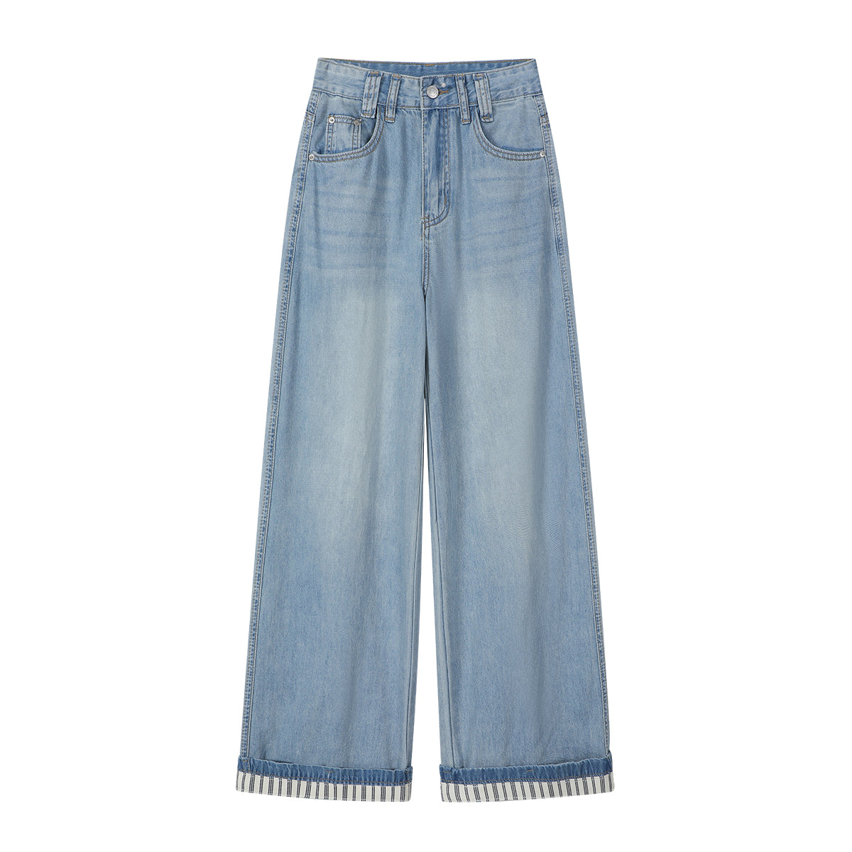 Chalisa-nın qadınlar üçün çoxfunksiyalı Koreya üslublu yay mavi denim cins şalvarı, nazik, dəbli, geniş oturacaqlı, enli ayaqlı gündəlik şalvar.