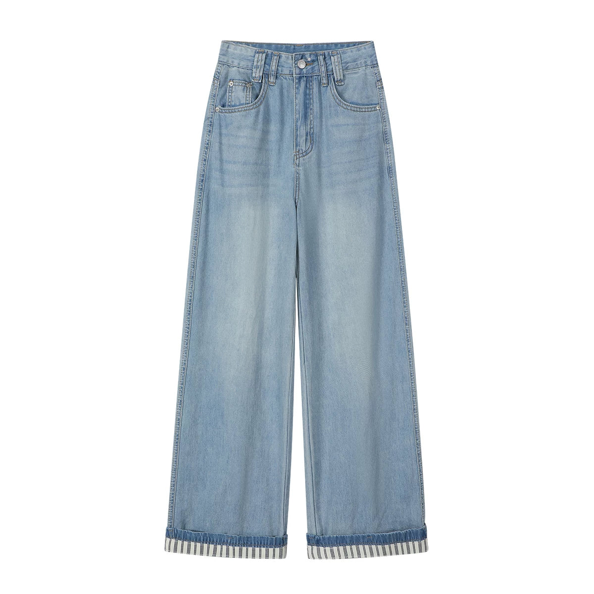 Chalisa-nın qadınlar üçün çoxfunksiyalı Koreya üslublu yay mavi denim cins şalvarı, nazik, dəbli, geniş oturacaqlı, enli ayaqlı gündəlik şalvar.