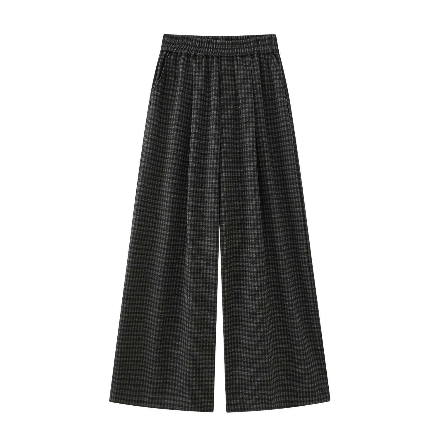 Chola Lisa Koreya üslubunda qadınlar üçün rahat dama-dama şalvar, qış üçün payız yüksək belli, enli, yun düz ayaqlı gündəlik şalvar.