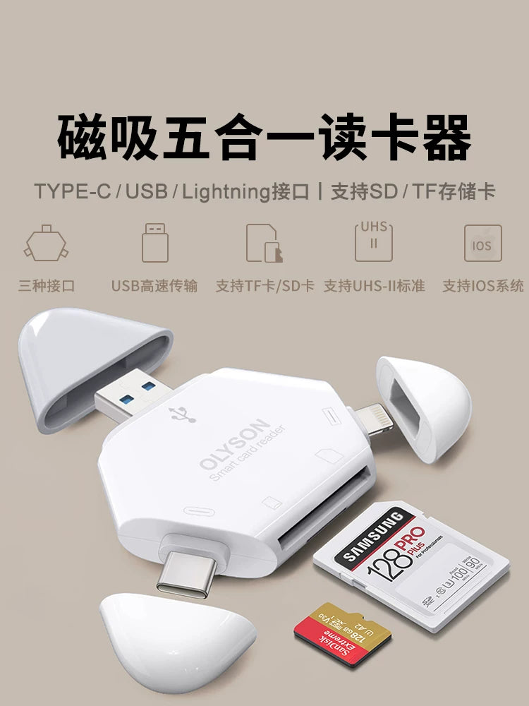 OLYSON Apple mobil telefon kart oxuyucusu üç-bir-bir çoxfunksiyalı USB3.0 Sony Canon SLR kamera rəqəmsal SD kart TF yaddaş kartı saxlama növü-c çevirmə ixrac kompüteri iPad üçün uyğundur