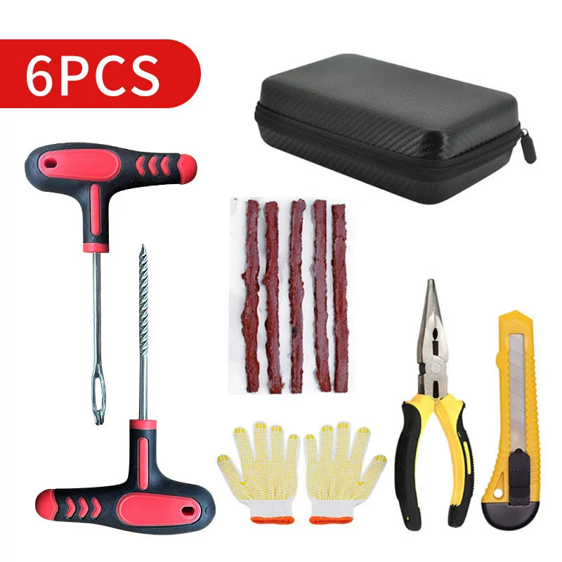 Car tire repair tool kit, motorcycle and electric vehicle tubeless tire repair tool kit, tire repair kit, emergency tire strips