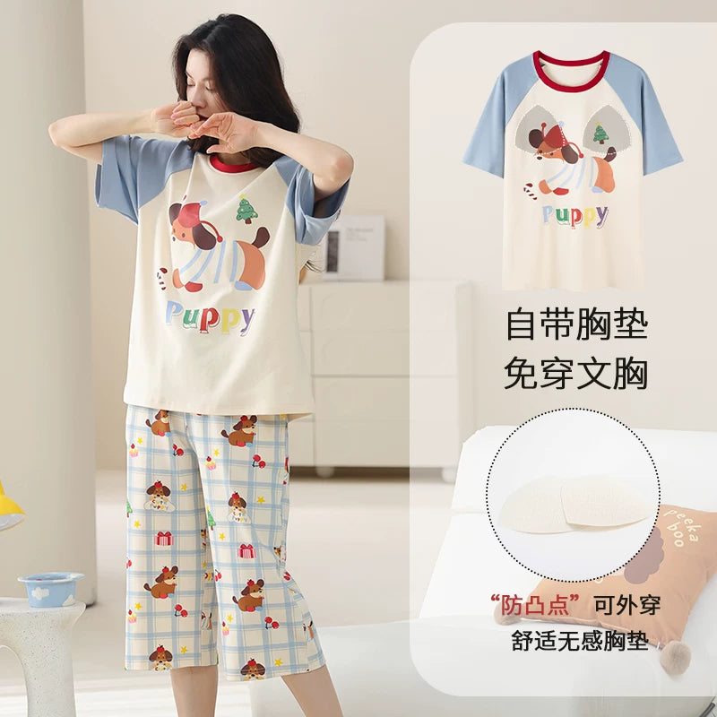 Urban Beauty Pijama 100% Pambıq 2026 Yaz və Yay Yeni Qadın Dəyirmi Yakalı Pullover Evdən Kənarda Geyinilə bilər Geyim 100% Pambıq