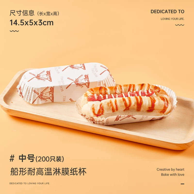 Çörək kağızı nimçəsi, yüksək temperatura davamlı çörək bişirmə qayığı formalı yapışmayan örtüklü alt nimçə, hot dog ananaslı çörək, yağ keçirməyən keks kağızı fincanı