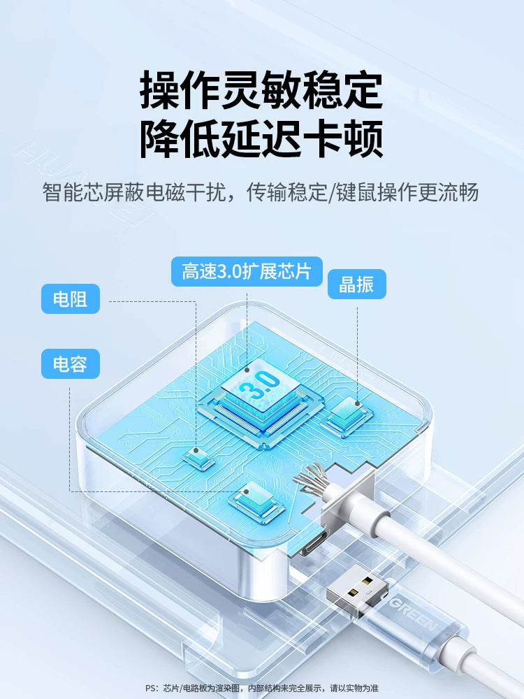 Greenlink usb3.0 genişləndirici dəsti splitter noutbuku yüksək sürətli birdən dördə qədər tipli genişləndirmə dok usp çevirmə konnektoru U disk mərkəzi interfeysi çoxfunksiyalı rozetka uzadılmasını yeddi porta genişləndirir