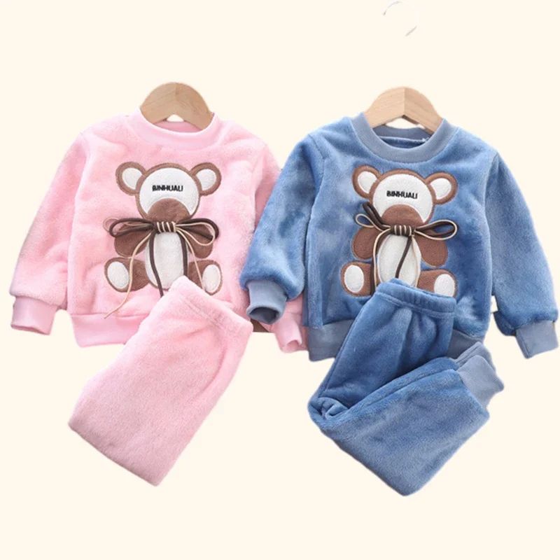 Payız Qış Uşaq Geyimi Uşaq Pijama Dəsti Qalın Flann