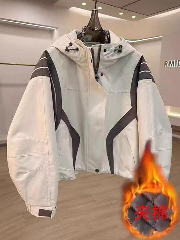 Böyük Ölçülü Sırtılmış Koreya Üslublu Başlıqlı Windbreaker Gödəkçəsi, 2026 Payız/Qış Yeni Stil, Böyük Ölçülü Qadınlar üçün Dəbli, Boş, Çoxfunksiyalı Gödəkçə