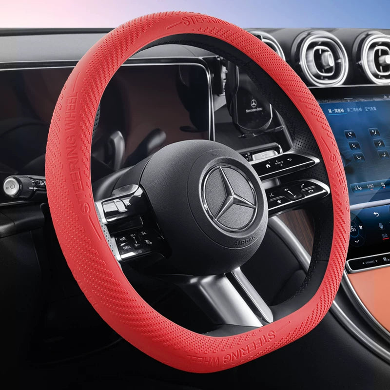 Car silicone steering wheel cover, for all seasons, sweat-absorbent, non-slip, ultra-thin, premium-looking steering wheel accessory.