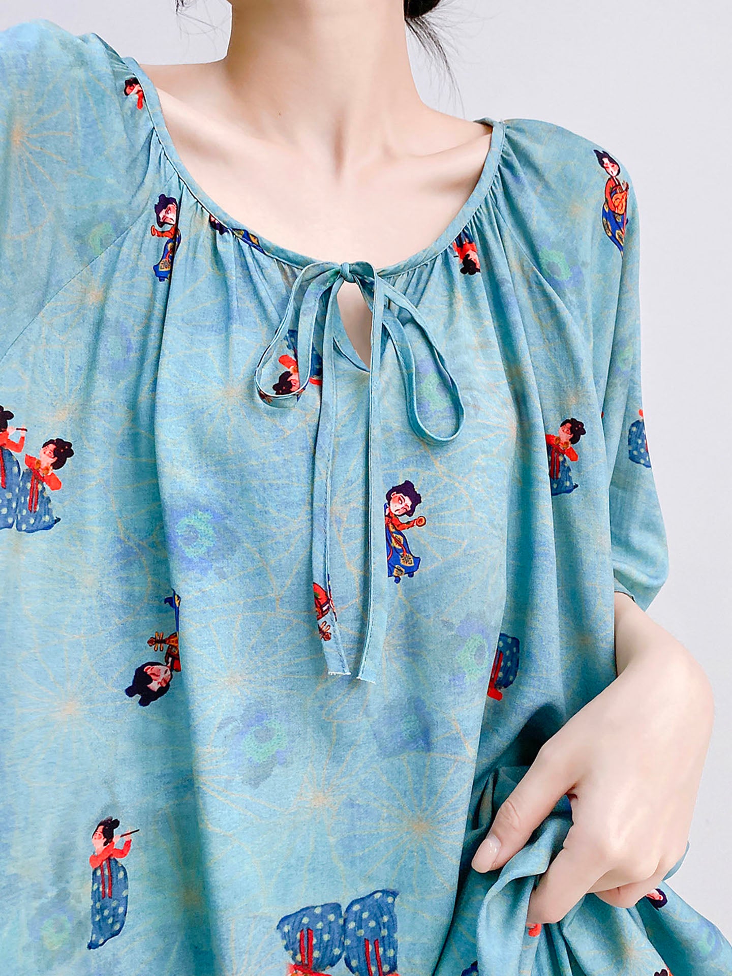 Qadınlar üçün yeni Çin üslublu retro pambıq ipək pijama, yay qısaqol şort, boş və geyilə bilən, yüksək səviyyəli ev paltarı dəsti