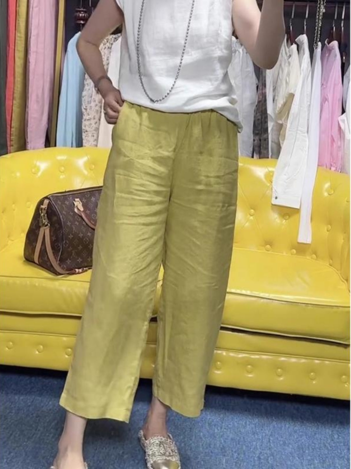 Böyük Ölçülü Qadın Geyimləri 2026 Yay Nazik Kətandan Kəsik Düz Ayaqlı Gündəlik Şalvar, Armud Formalı Fiqurlu Arıqladıcı və Çoxfunksiyalı Geniş Ayaqlı Şalvar