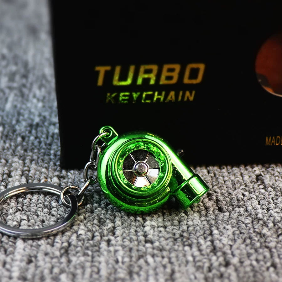 Audible TURBO car key ring, electric LED lights, turbine blade rotating key with pendant, creative decoration.