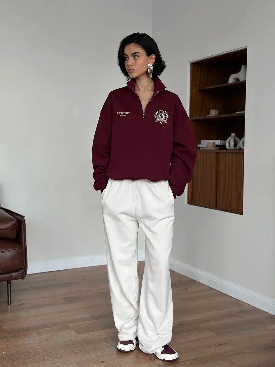 Yeni Avropa və Amerika üslubunda boş naxışlı yarım fermuarlı sviter.