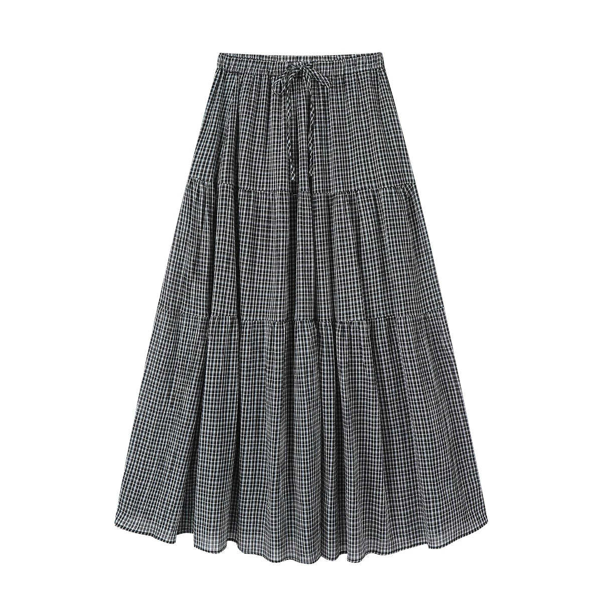 Qadınlar üçün Cholisa dama-dama midi ətək, yeni 2025 yayı, super şirin A-xətt ətək, Koreya üslubunda, yüksək bel, arıqladıcı midi ətək.