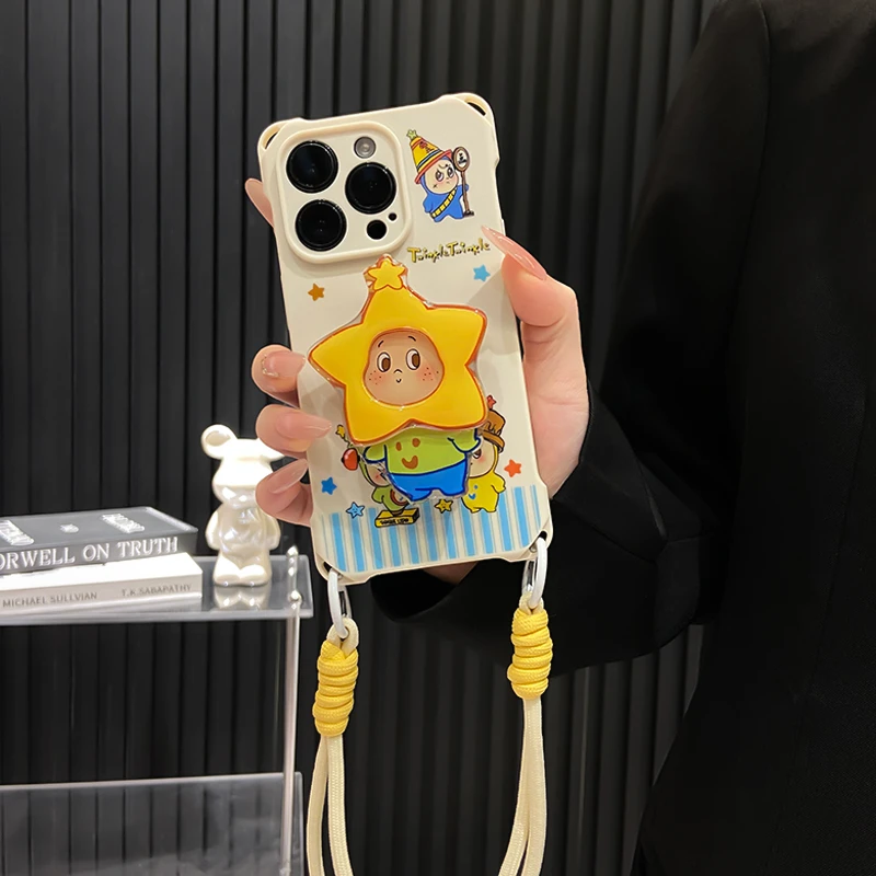 Apple 17promax mobil telefon qutusu iPhone16/15 kreativ Huawei mate60 sevimli OppoReno14 dördbucaqlı lanyard vivo30 qadın şöhrəti 400 üçün uyğun mavi zolaqlı ulduz şəxs braketi