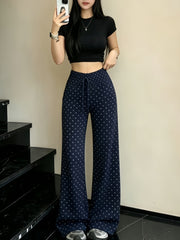 Latte Girl Koreya Üz Maskası Polka Dot Drape Şalvar Düz Gündəlik Şalvar Butt Lift Fitness Arıqlama Gündəlik İdman Şalvarları