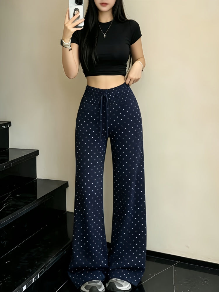 Latte Girl Koreya Üz Maskası Polka Dot Drape Şalvar Düz Gündəlik Şalvar Butt Lift Fitness Arıqlama Gündəlik İdman Şalvarları