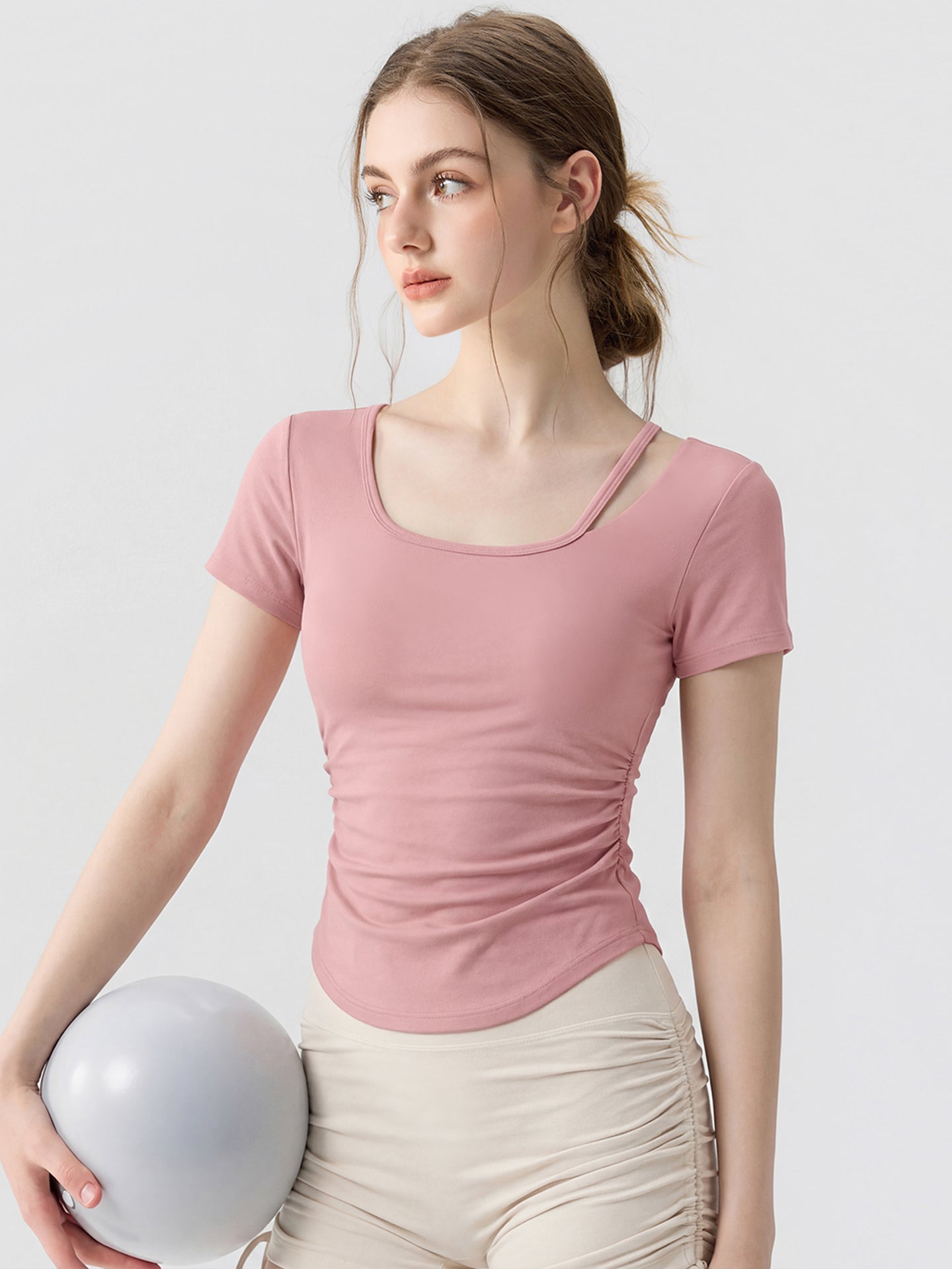 Sinə yastığı ilə Xinliya yoqa geyimi, qısaqol bel, arıqlayan, tez quruyan, qaçış, fitness, Pilates, idman üst kostyumu