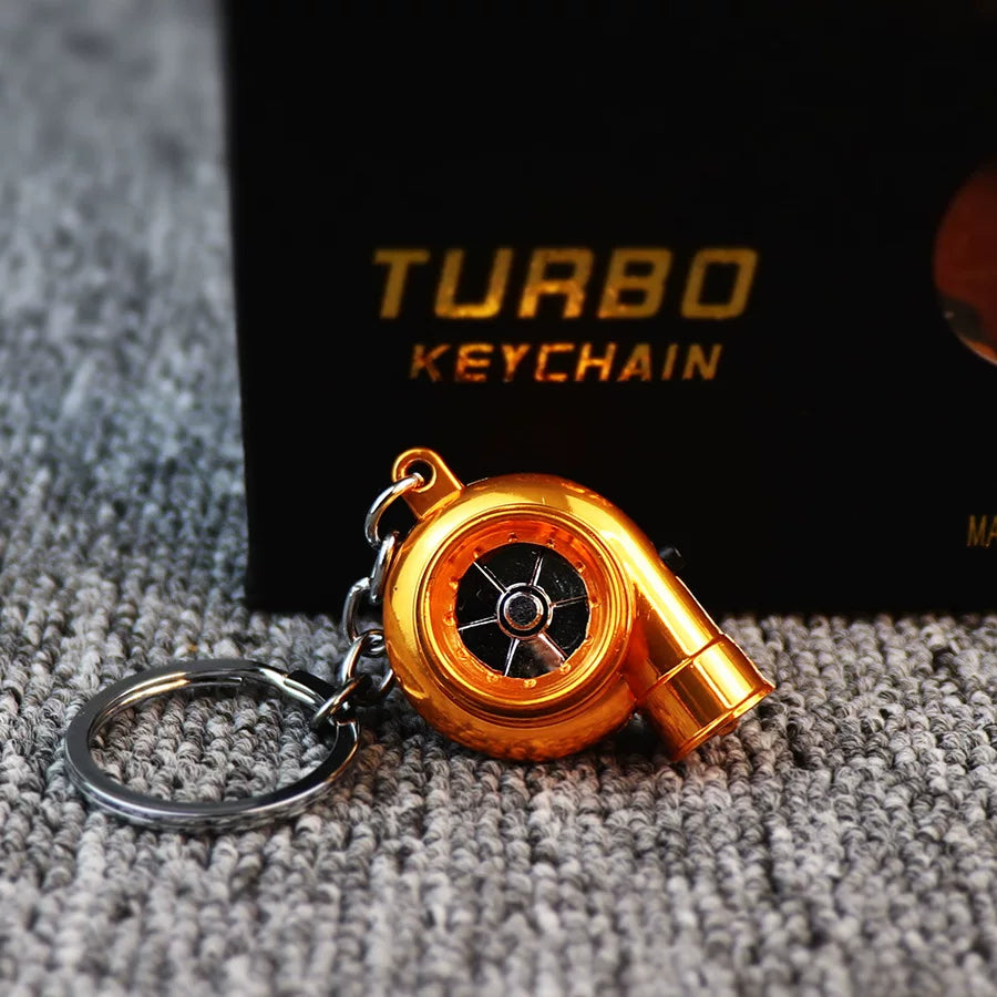 Audible TURBO car key ring, electric LED lights, turbine blade rotating key with pendant, creative decoration.