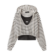 Chola Lisa Boş oturacaqlı, rahat stilli başlıqlı zolaqlı sviter Qadın payız dizaynlı çoxqatlı daxili jilet iki hissəli dəst