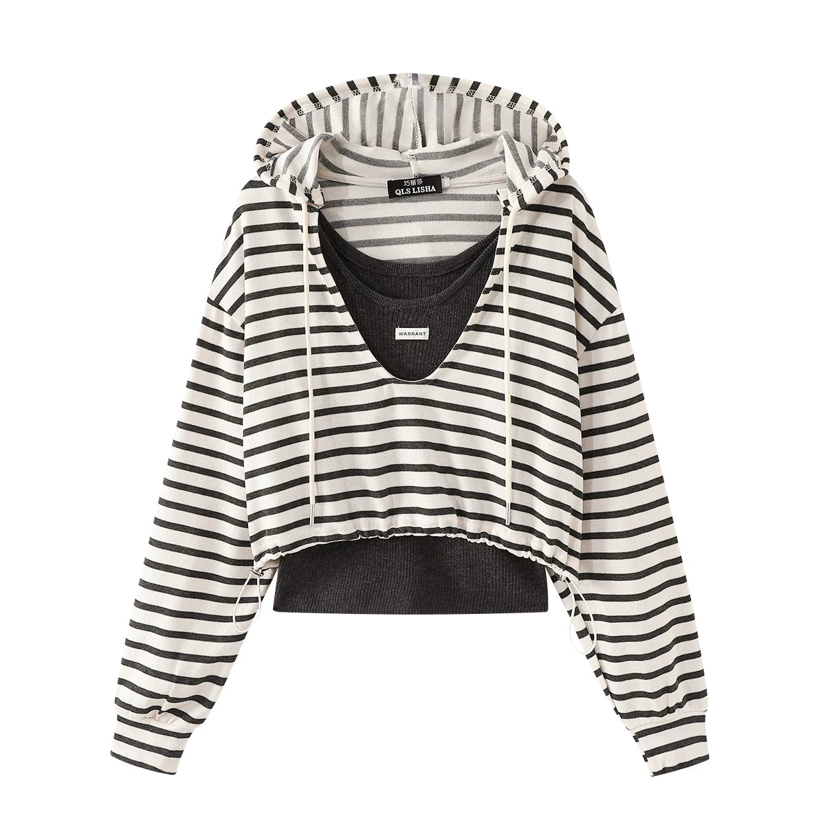 Chola Lisa Boş oturacaqlı, rahat stilli başlıqlı zolaqlı sviter Qadın payız dizaynlı çoxqatlı daxili jilet iki hissəli dəst