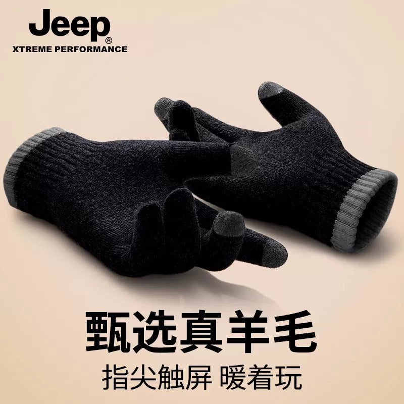 Kişilər üçün Jeep yun qarışığı əlcəkləri, qış üçün daha qalın və isti, toxunma ekranı ilə uyğun, velosiped sürmək üçün küləkdən qoruyur.