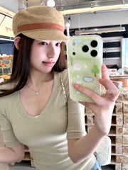 Yuri Park ins Koreya baharı şirin yaşıl çəmən balası illüstrasiya 17 17pro Apple 17ProMax cib telefonu qabı iPhone16 hər şey daxil 14 yeni 16Promax qoruyucu qutu