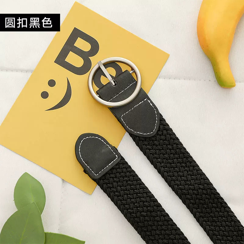 Kətan kəmər, qadın üçün deşiksiz toxunmuş elastik kəmər, Koreya üslubunda, dekorativ, uniseks nazik kəmər, tələbə gündəlik parça kəmər