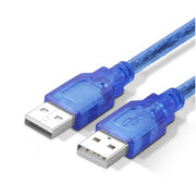 USB kişidən kişiyə məlumat kabeli tam mis ikiqat qorunan şəffaf mavi USB2.0A kişidən A kişiyə sabit disk məlumat kabeli