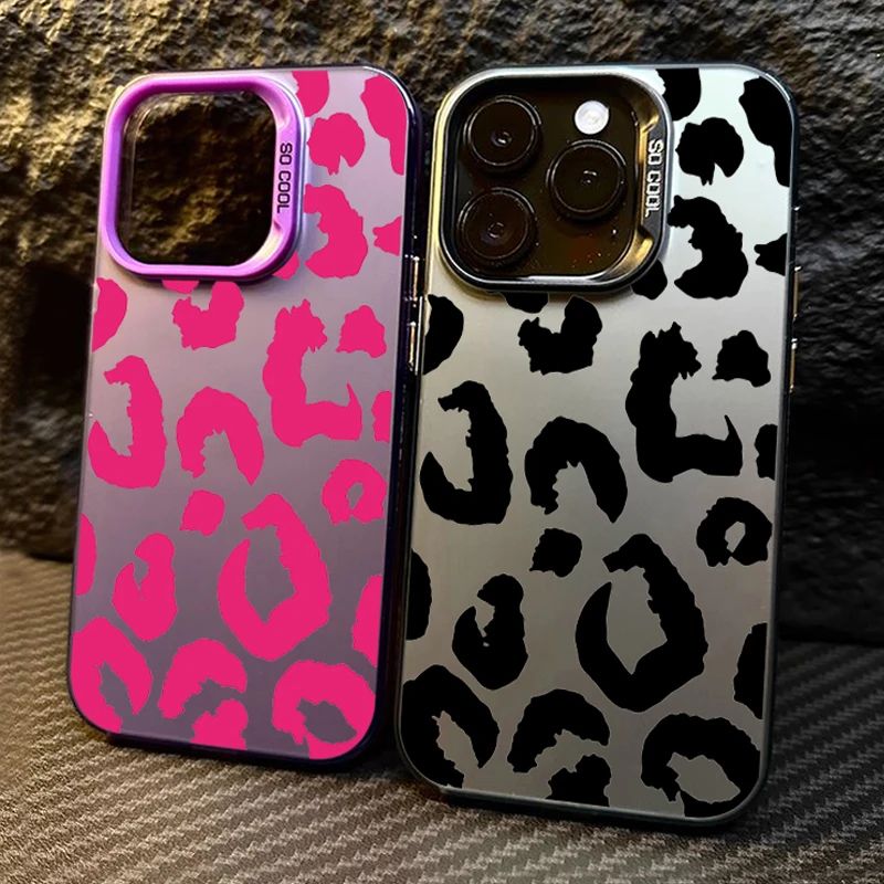 iPhone 16 üçün Case Leopard Print Elektroplat Silver Phone C