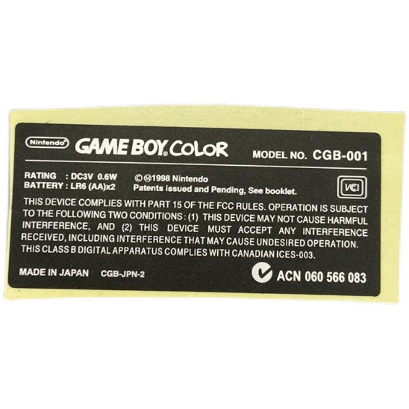 Nintendo GBC qutusu etiket qutusu ad lövhəsi