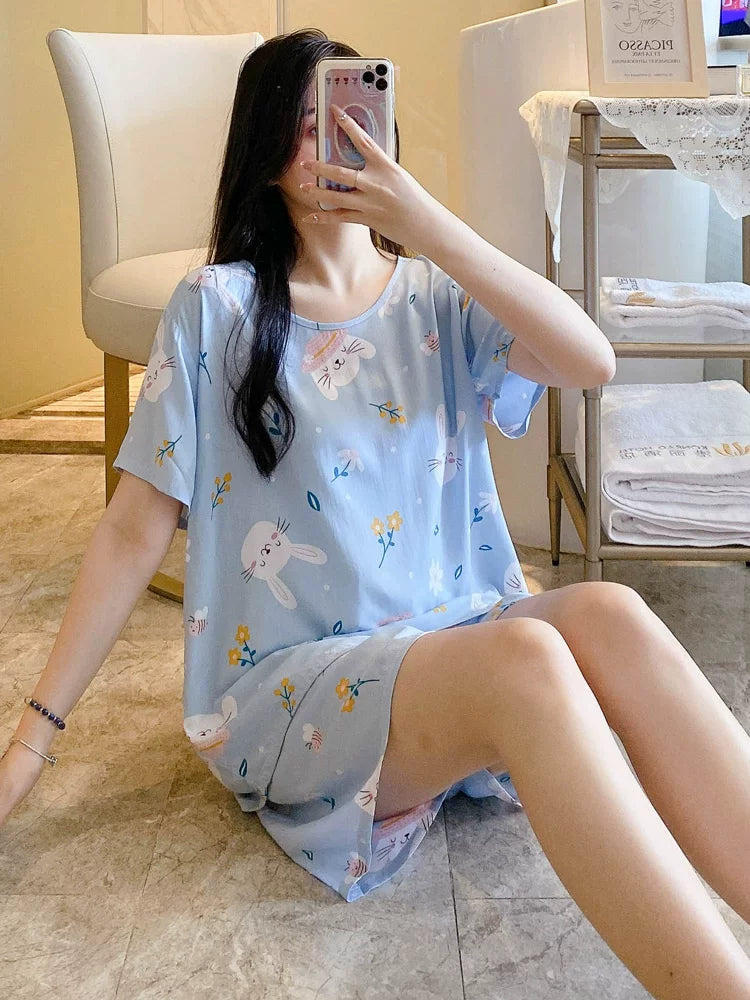 Qısaqol şort, qadın üçün pambıq ipək pijama, yay şirin kondisionerli ev paltarı, cizgi filmi qızları çöldə geyinmək olar, tələbə pambıq ipək kostyumlar