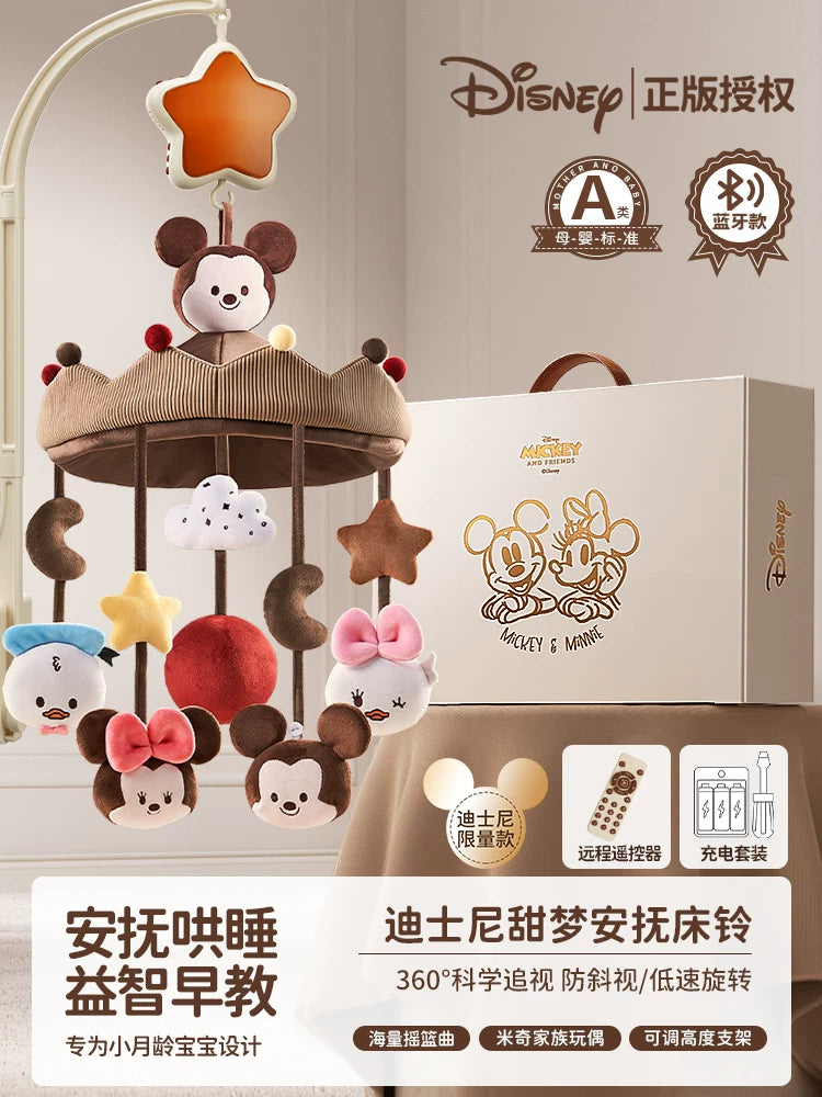 Disney mobil körpə beşiyi başlıqlı musiqi fırlanan asma zınqırovlu yeni doğulmuş körpə arabası asma oyuncaq hədiyyə qutusu