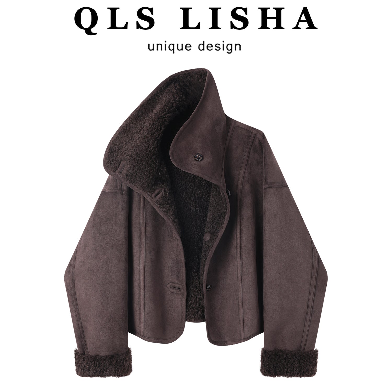 Chorlisa Retro Geri Dönən Zamşa İsti Xəz Palto Qadınlar üçün Qış Quzu Yunlu Astarlı Qalın Qısa Top