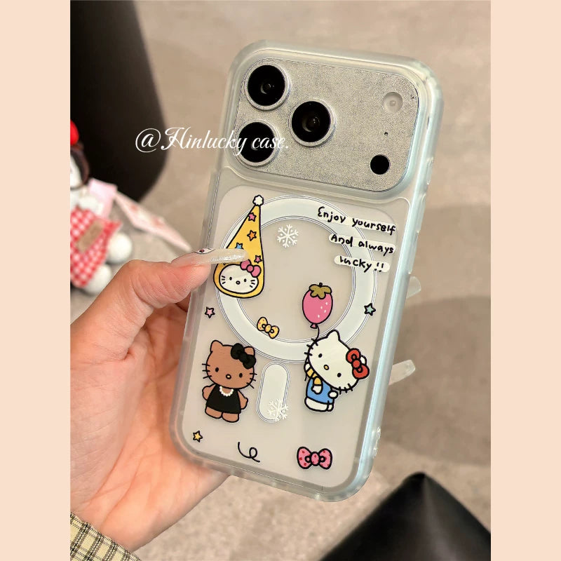 Hinlucky Sevimli Karikatura Pişiyi Çiyələk Balon Maqnit Tutacağı Apple 17 Mobil Telefon Çantası iphone16promax Skin Feel Matte 15 Yeni 14 Düşməyə Qarşı Qoruyucu Qapaq 13 Super Gözəl