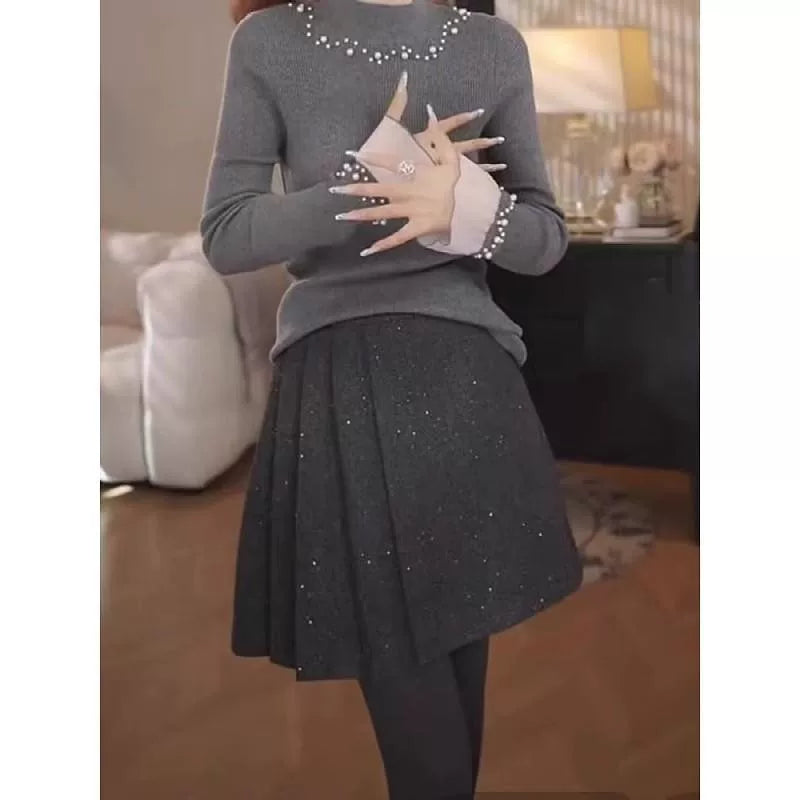 Qadınlar üçün 2026-cı ilin yaz mövsümü üçün yeni stil, incə parıltılı, böyük ölçülü, bir az dolğun, yüksək keyfiyyətli arıqladıcı qatlı mini ətək