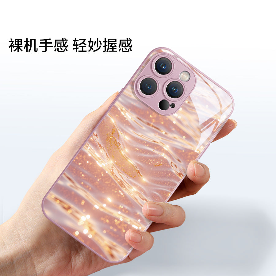 Axan su qızılı Apple 16promax Fengqichaoming kobrendli mobil telefon qutusu üçün uyğun edir iPhone15pro şüşə qutu 14Plus yüngül lüks 13mini moda 12 niş 11 art xsmax yeni stil