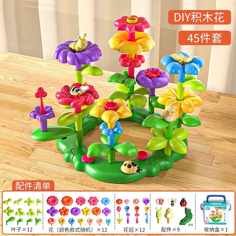 Qızlar üçün DIY Bağ Tikinti Blokları Çiçək Dəsti 3 Zəka İnkişaf Etdirmək üçün Çiçək 4 Uşaq Təhsil Oyuncağı 5 Uşaq Çiçək Aranjimanı Oyuncağı